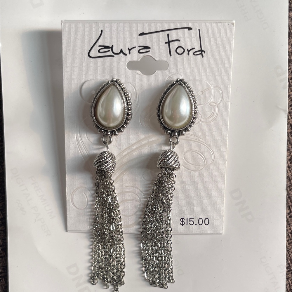 Silver and White Dangle Earrings